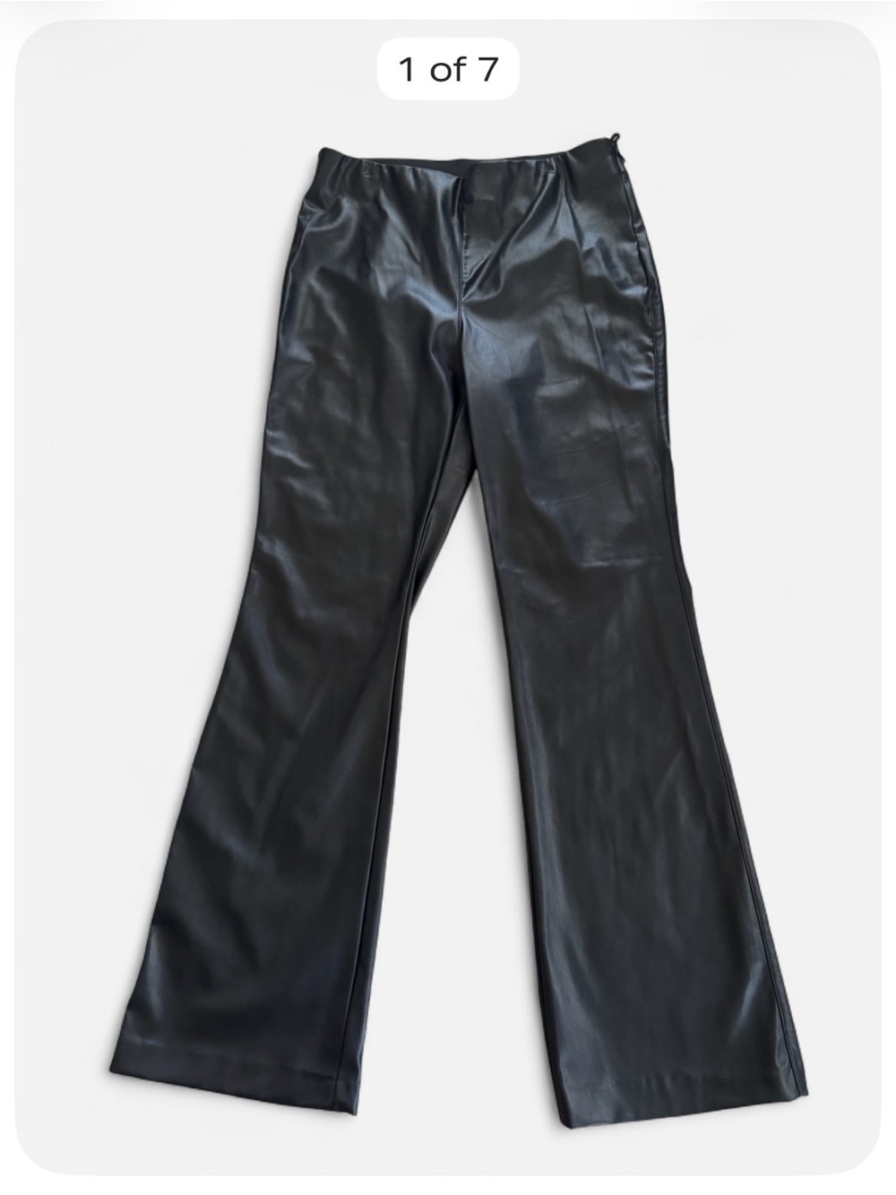H&M NWT Black Faux Leather Flare Pants Size 14 Side Zip
